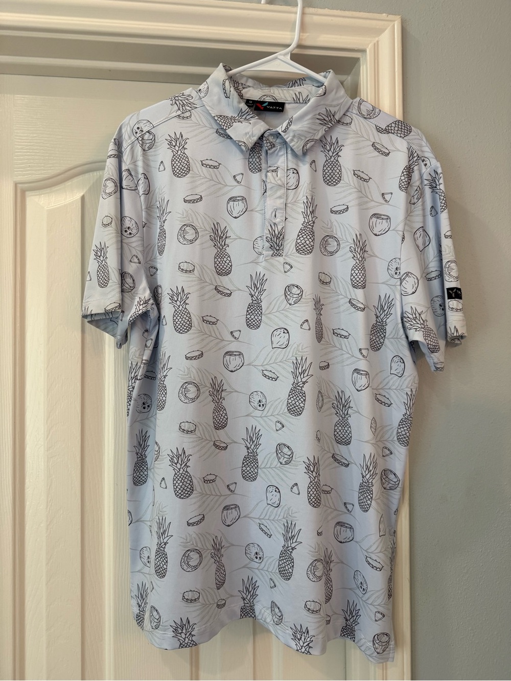 Yatta Golf White Grey Pineapple-Print Polo Shirt - Short Sleeve